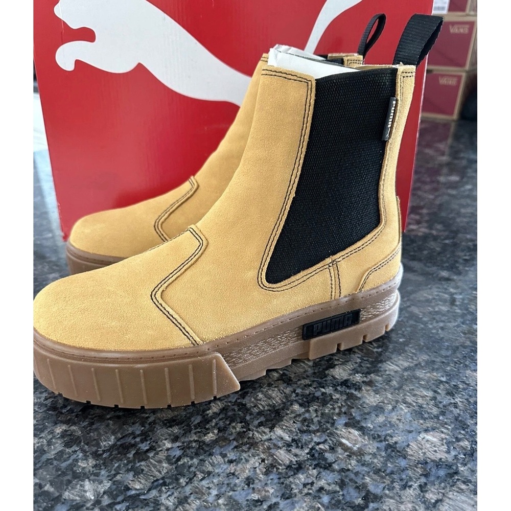 Puma Mayze Chelsea Suede Boots Taffy Tan Platform 382829-04 Womens 8.5